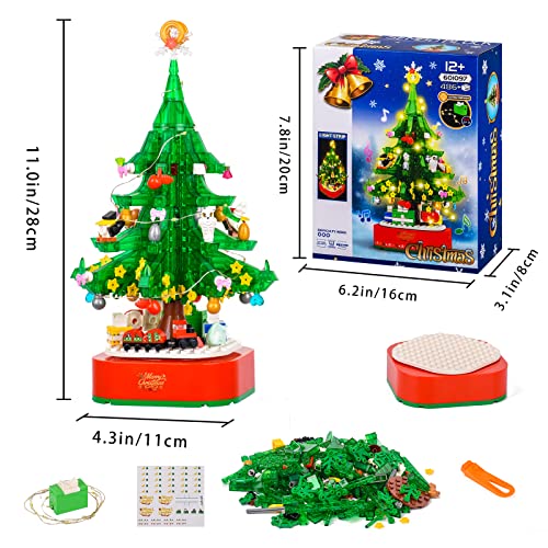 CAKKA Christmas Tree Building Toy Sets, 2023 DIY Building Blocks Music Box with Light, Xmas Holiday Construction Toy Gift for 8+ Boys Girls (486PCS)