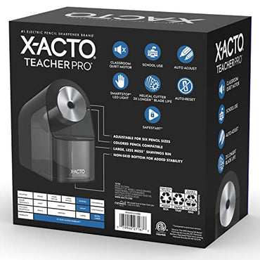 X-ACTO® Pencil Sharpener, Teacher Pro® Electric Pencil Sharpener, With Auto Adjust Dial, SafeStart® Motor, SmartStop®, Black, 1 Count