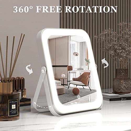 ROLOVE 8"x10" Lighted Vanity Mirror, Makeup Mirror with Light, Dimmable Touch Screen, Portable Travel Mirror with U-Shaped Bracket, Cosmetic Mirror with Lights for Makeup Desk & Dressing Room