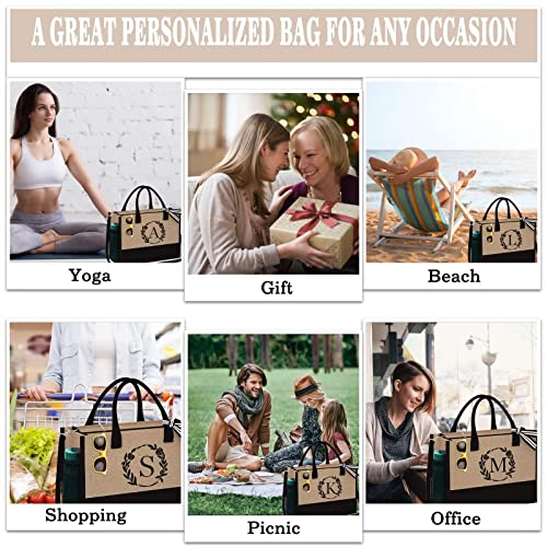 YOOLIFE Gifts for Women - Birthday Gifts for Women A Initial Jute Tote Beach Bag with Zipper Birthday Gifts for Women Friends Female Mom Sister Teacher Appreciation Gifts Bride Gifts