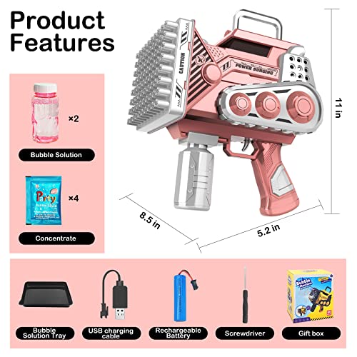 Bubble Guns Bubbles Maker Blower Machine Blaster,80 Holes Automatic Engineer Toys for Kids Toddlers,Wedding Party Favors,Birthday Gifts for 3 4 5 6 7 8 9 10 11 12 Years Old Boys Girls