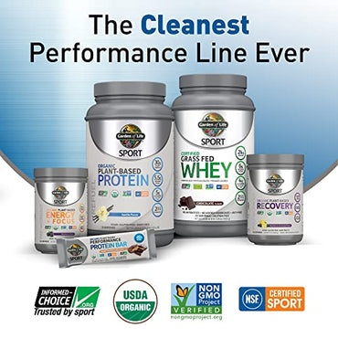 Garden of Life SPORT Whey Protein Powder Vanilla., Premium Grass Fed Whey Protein Isolate plus Probiotics for Immune System Health, 24g Protein, Non GMO, Gluten Free., Cold Processed - 20 Servings