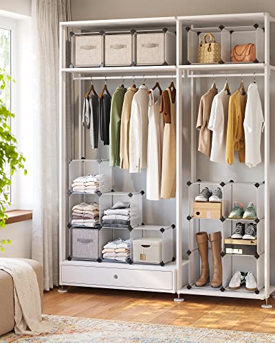 SONGMICS Cube Storage Organizer, Set of 16 Plastic Cubes, Book Shelf, Closet Organizers and Storage, Room Organization, Bedroom Living Room, 12.2 x 48.4 x 48.4 Inches, White ULPC44L