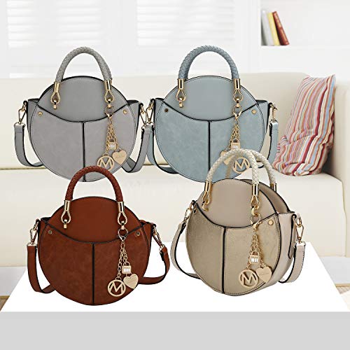 MKF Stylish Round Crossbody Bag for Women – PU Leather Wristlet Handbag – Lady Fashion Circle Messenger Purse Wine
