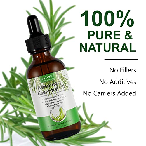 Rosemary Essential Oil for Hair Growth, 100% Pure Organic Rosemary Oil for Eyebrow and Eyelash, Nourishes The Scalp, Improves Blood Circulation,Rid of Itchy & Dry Scalp, Hair Loss Treatment 60ml