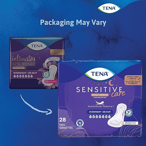 TENA Incontinence Pads, Bladder Control & Postpartum for Women, Overnight Absorbency, Extra Coverage, Intimates - 84 Count
