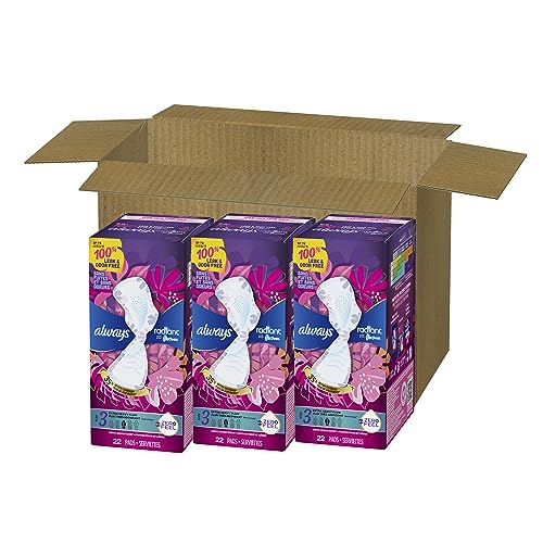 Always Radiant Feminine Pads For Women, Size 3 Extra Heavy Absorbency, With Flexfoam, With Wings, Light Clean Scent, 22 Count x 3 Packs (66 Count Total)
