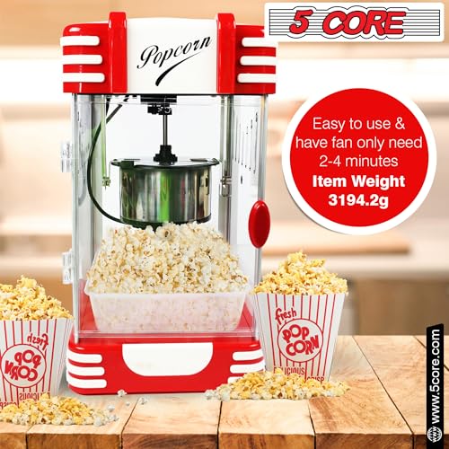 5 Core Popcorn Machine Popcorn Maker Machine used in Home Movie Theater Style Popcorn Popper 4 Oz Antique 300 Watts Big Grande Size POP 850