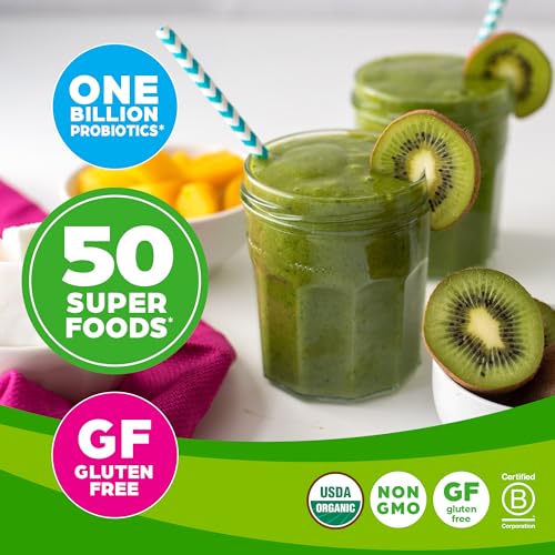 Orgain Organic Greens Powder + 50 Superfoods, Original - 1 Billion Probiotics for Gut Health, Antioxidants, Vegan, Plant Based, Gluten Free, Non GMO, Dairy Free Juice & Smoothie Mix - 0.62lb