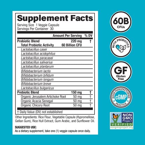 Physician's CHOICE Probiotics 60 Billion CFU - 10 Strains + Organic Prebiotics - Immune, Digestive & Gut Health - Supports Occasional Constipation, Diarrhea, Gas & Bloating - For Women & Men - 30ct