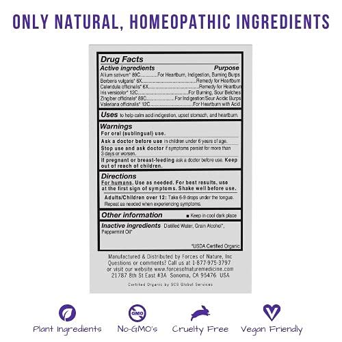 Forces of Nature – Natural, Heartburn & Acid Indigestion Relief (10ml) Non GMO, Safe Relief for Symptoms of GERD, Sour & Upset Stomach, Pressure and Bloating, Gas, Burning and Sour Acid burps
