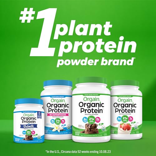 Orgain Organic Vegan Protein Powder, Peppermint Hot Cocoa Seasonal Holiday Flavor - 21g of Plant Based Protein, Non Dairy, Gluten Free, 2g of Fiber, No Sugar Added, Soy Free, Non-GMO, 1.02 Lb