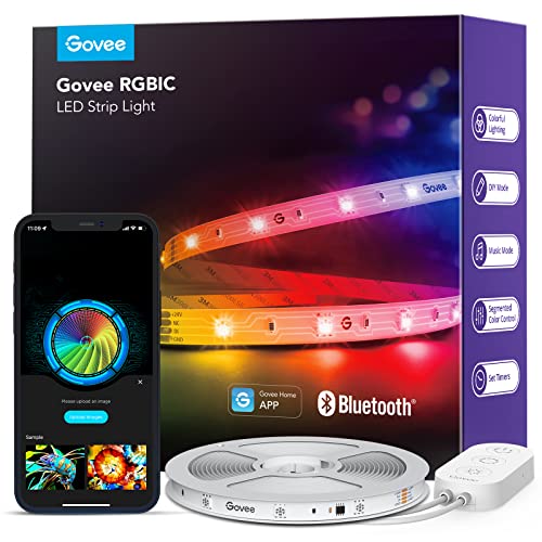 Govee 16.4ft RGBIC LED Strip Lights H617A, Smart LED Lights, App Control with Segmented DIY, Music Sync Mode, Bluetooth Control, Color Changing LED Light Strips for Bedroom, Gaming Room and Desk