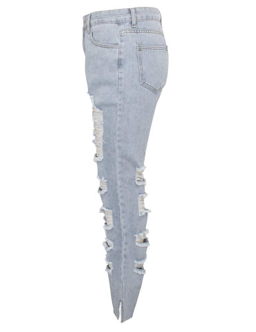 Naliha Women Casual Ripped Jeans Pants High Waisted Baggy Denim Jeggings Trousers Lightblue S