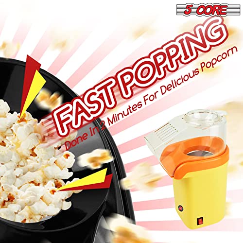 5 Core Hot Air Popcorn Popper 1200W Electric Popcorn Machine Kernel Corn Maker, Bpa Free, 16 Cups, 95% Popping Rate, 3 Minutes Fast, No Oil Healthy Snack for Kids Adults, Home, Party & Gift POP Y