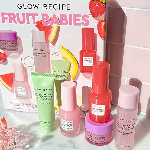 Glow Recipe - Fruit Babies Bestsellers Kit - Mini Travel Size Beauty Essentials - Avocado Foam Cleanser, Niacinamide Dew Drops Serum, Pore-Tight Toner, Salicylic Serum, Hyaluronic Acid Cream (6 Count)