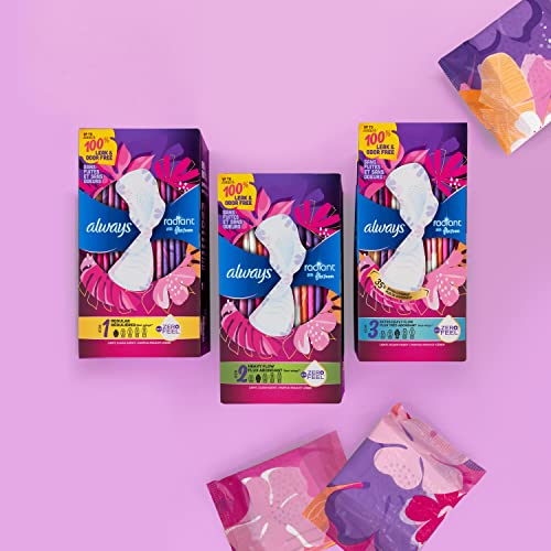 Always Radiant Feminine Pads For Women, Size 3 Extra Heavy Absorbency, With Flexfoam, With Wings, Light Clean Scent, 22 Count x 3 Packs (66 Count Total)