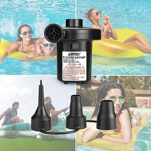AGPTEK Electric Air Pump with 3 Nozzles, 110V AC/12V DC, Portable Quick-Fill Perfect Inflator/Deflator Pumps for Outdoor Camping, Inflatable Cushions, Air Mattress Beds, Boats, Swimming Ring