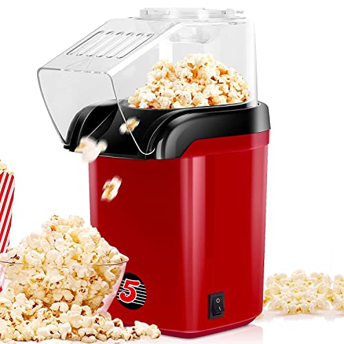 5 Core Hot Air Popcorn Popper 1200W Electric Popcorn Machine Kernel Corn Maker, Bpa Free, 16 Cups, 95% Popping Rate, 3 Minutes Fast, No Oil Healthy Snack for Kids Adults, Home, Party & Gift POP R
