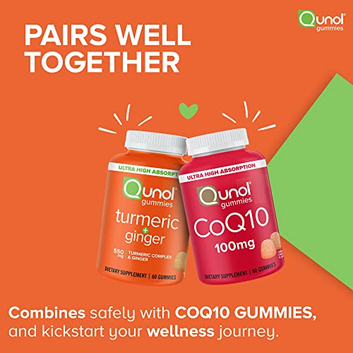 Qunol Turmeric and Ginger Gummies, Gummy with 500mg Turmeric + 50mg Ginger, Joint Support Supplement, Ultra High Absorption Tumeric and Ginger, Vegan, Gluten Free, 90ct Gummies