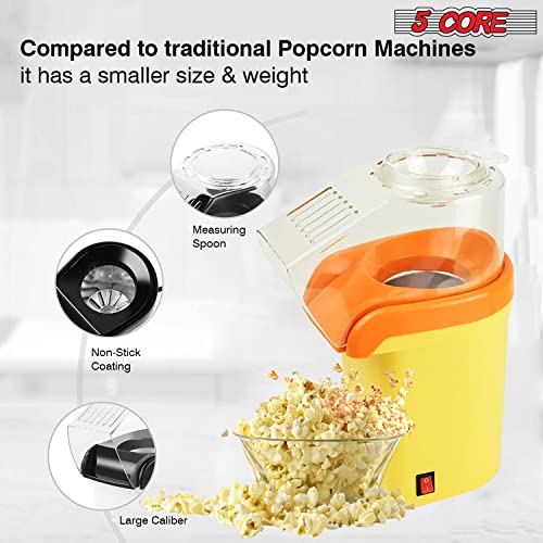 5 Core Hot Air Popcorn Popper 1200W Electric Popcorn Machine Kernel Corn Maker, Bpa Free, 16 Cups, 95% Popping Rate, 3 Minutes Fast, No Oil Healthy Snack for Kids Adults, Home, Party & Gift POP Y