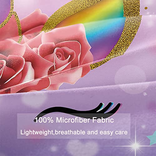 SIRDO Twin Bedding Sets for Girls Purple Pink Unicorn Bed Comforter Sets with Sheets 5 Pieces Kid Girl Bed in a Bag Soft Princess Bedding Cute Bed Set Washable