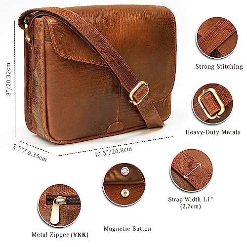 Real Leather Crossbody Bags for Women, Handmade Sling Bag, Adjustable Straps, Trendy Unisex Cross-Shoulder Purses, Snake Print- TAN