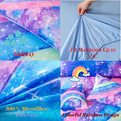 ANGIYUIN Tie Dye Comforter Girls Twin Comforter Set, 6 Pieces Colorful Rainbow Bed in A Bag, Pastel Gradient Galaxy Bedding Sets with Sheets, Comforter and Pillowcases for Teens Kids