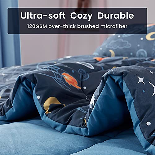 SLEEP ZONE Kids Full/Queen Size - 7 Pieces Super Cute & Soft Bedding Sets & Collections Including Comforter, Sheet, Pillowcase & Sham - Fade Resistant Easy Care (Space Rocket)