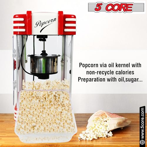 5 Core Popcorn Machine Popcorn Maker Machine used in Home Movie Theater Style Popcorn Popper 4 Oz Antique 300 Watts Big Grande Size POP 850