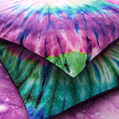 A Nice Night Bedding Tie Dye Galaxy Comforter Set, Psychedelic Swirl Pattern Colorful Boho, Boys Girls Bedding Quilt Sets (Purple, Twin(68-by-88-inches))