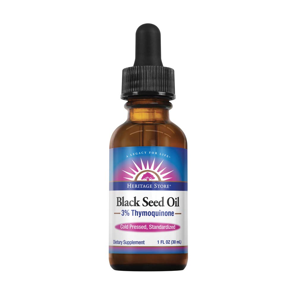 HERITAGE STORE Black Seed Oil | 3% Thymoquinone | Pure & Cold Pressed | Healthy Heart, Digestion, Immune, Metabolism, Hair & Skin Support | 1 oz