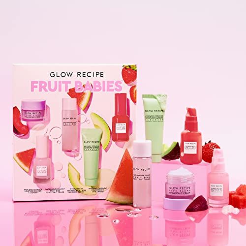 Glow Recipe - Fruit Babies Bestsellers Kit - Mini Travel Size Beauty Essentials - Avocado Foam Cleanser, Niacinamide Dew Drops Serum, Pore-Tight Toner, Salicylic Serum, Hyaluronic Acid Cream (6 Count)