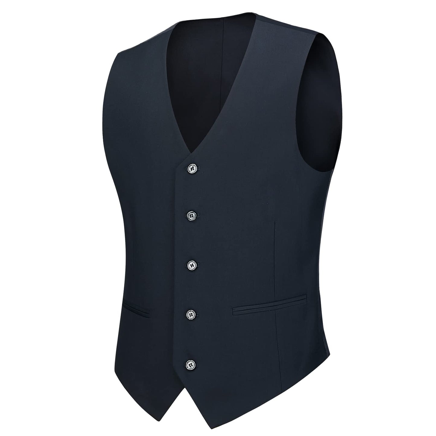 Cooper & Nelson Men's Suit Slim Fit, 3 Piece Suits for Men, One Button Solid Jacket Vest Pants with Tie, Tuxedo Set Dark Navy XS