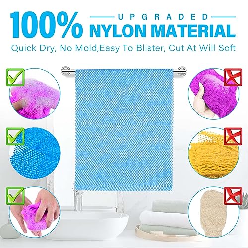 4 Pieces African Bath Sponge African Net Long Net Bath Sponge Exfoliating Shower Body Scrubber Back Scrubber Skin Smoother,Great for Daily Use (Blue, Green, Purple, White)