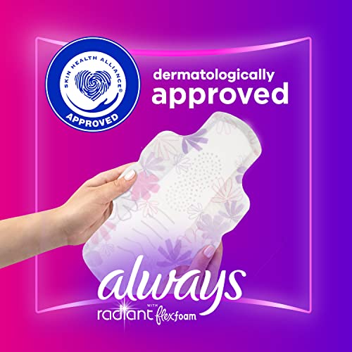 Always Radiant Feminine Pads For Women, Size 3 Extra Heavy Absorbency, With Flexfoam, With Wings, Light Clean Scent, 22 Count x 3 Packs (66 Count Total)