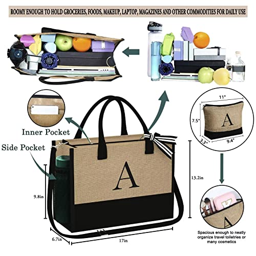 YOOLIFE Gifts for Women - Birthday Gifts for Women A Initial Jute Tote Bag Gifts for Women Her Friend Sister Mom Birthday Gifts Teacher Appreciation Gifts Bride Bridesmaid Wedding Gifts