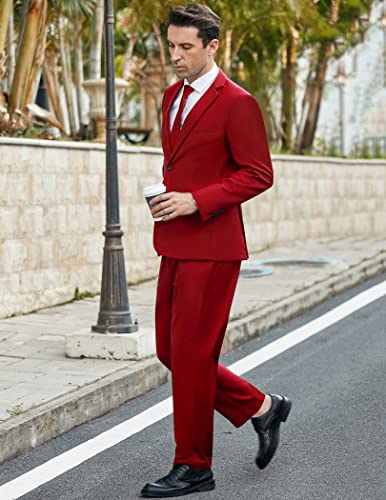 COOFANDY Men's 2 Piece Suits Slim Fit 2 Button Dress Suits Tuxedo Jacket Blazer Suit for Wedding Dinner Prom Red
