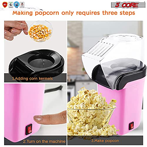 5 Core Hot Air Popcorn Popper 1100W Electric Popcorn Machine Kernel Corn Maker, Bpa Free, 16 Cups, 95% Popping Rate, 3 Minutes Fast, No Oil Healthy Snack for Kids Adults, Home, Party & Gift POP P