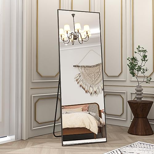 BEAUTYPEAK Full Length Mirror 64"x21" Nano Glass, Standing Rectangle Floor Mirrors Body Dressing Wall-Mounted Mirror for Living Room, Bedroom, Black