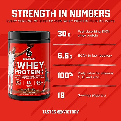 Six Star Whey Protein Powder Whey Protein Plus, Whey Protein Isolate & Peptides, Lean Protein Powder for Muscle Gain, Muscle Builder for Men & Women,Triple Chocolate, 1.8 lbs (Package Varies)