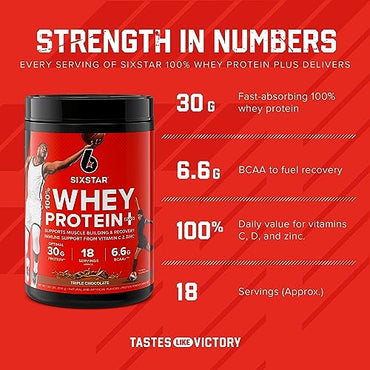 Six Star Whey Protein Powder Whey Protein Plus, Whey Protein Isolate & Peptides, Lean Protein Powder for Muscle Gain, Muscle Builder for Men & Women,Triple Chocolate, 1.8 lbs (Package Varies)