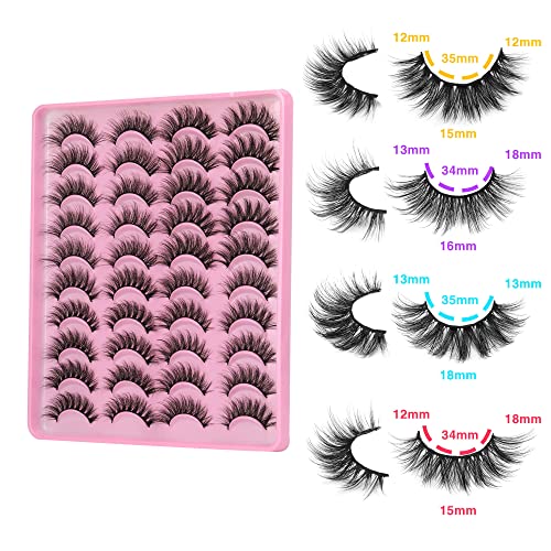Faux Mink Lashes 3D Fluffy Fake Eyelashes Lashes Natural Look Wispy Lashes Bulk 20 Pairs Short False Eyelashes 4 Different Style Eye Lashes Pack