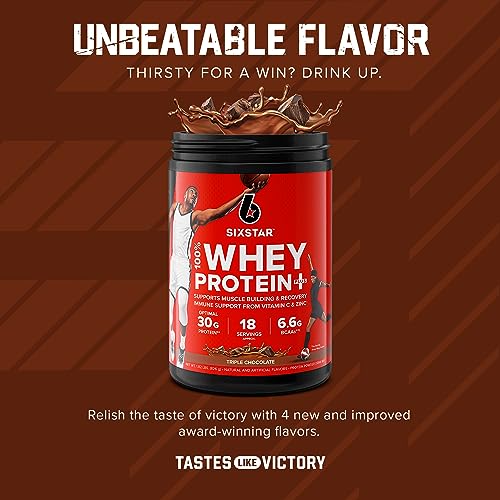 Six Star Whey Protein Powder Whey Protein Plus, Whey Protein Isolate & Peptides, Lean Protein Powder for Muscle Gain, Muscle Builder for Men & Women,Triple Chocolate, 1.8 lbs (Package Varies)