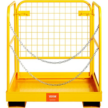 VEVOR Forklift Safety Cage, Forklift Man Basket 1200lbs Capacity, 36'' x 36'' Foldable Forklift Work Platform for 1-2 People with Double-Chain Guardrail & Drain Hole, Perfect for Aerial Work