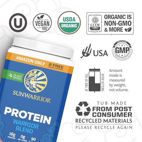 Sunwarrior Vegan Organic Protein Powder Plant-Based | BCAA Amino Acids Hemp Seed Soy Free Dairy Free Gluten Free Synthetic Free Non-GMO | Chocolate 32 Servings | Warrior Blend