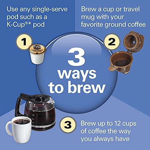 Hamilton Beach 49902 FlexBrew Trio 2-Way Coffee Maker, Compatible with K-Cup Pods or Grounds, Combo, Single Serve & Full 12c Pot, Black - Fast Brewing