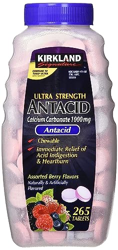 Kirkland Signature Antacid Ultra Strength, 1000 mg Chewable Calcium Carbonate, Assorted Berry Flavors 265 Tablets, Pack of 2