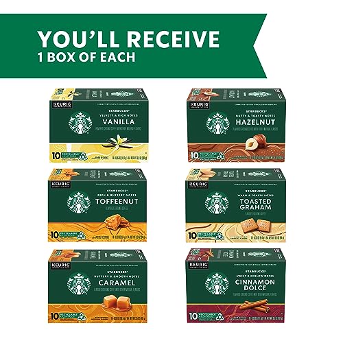 Starbucks K-Cup Coffee Pods—Flavored Coffee—Variety Pack for Keurig Brewers—Naturally Flavored—100% Arabica—6 boxes (60 pods total)