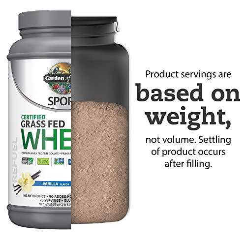 Garden of Life SPORT Whey Protein Powder Vanilla., Premium Grass Fed Whey Protein Isolate plus Probiotics for Immune System Health, 24g Protein, Non GMO, Gluten Free., Cold Processed - 20 Servings